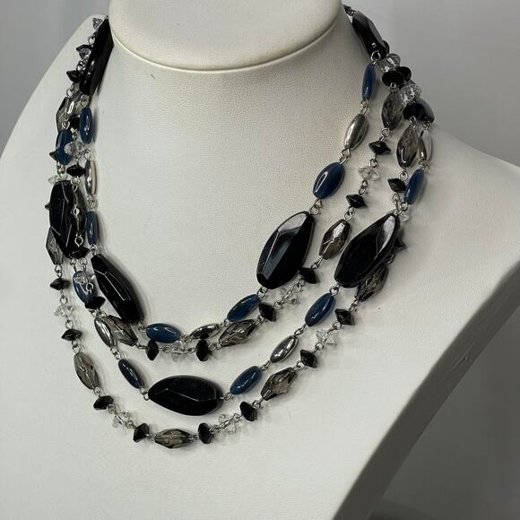 Chico's statement necklace clear and black beads beading multi strand jewelry - Picture 1 of 11